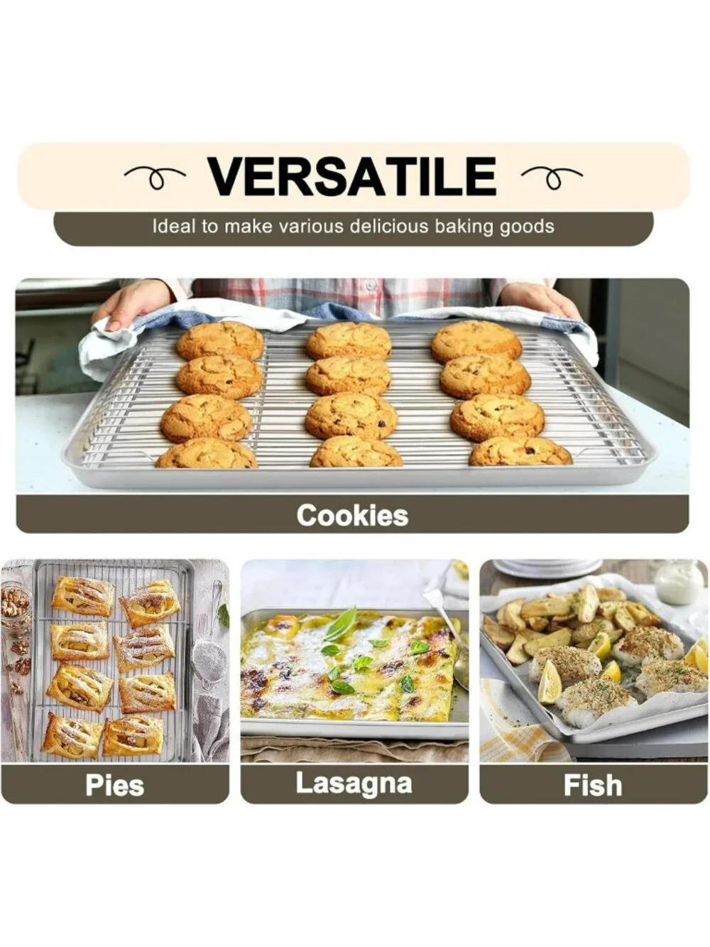 Baking Sheet Set with Racks - 3 Pans (19.6/16/12.5 Inch) for Oven & Kitchen Use